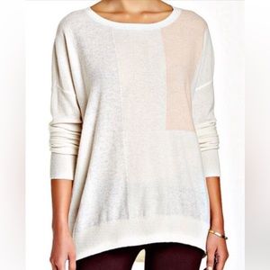 Vince 100% Cashmere Colorblock Sweater in Cream/Heather Grey/Pale Pink, Size L